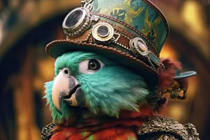 Colorful Parrot with Yellow Feathers Close-Up Portrait