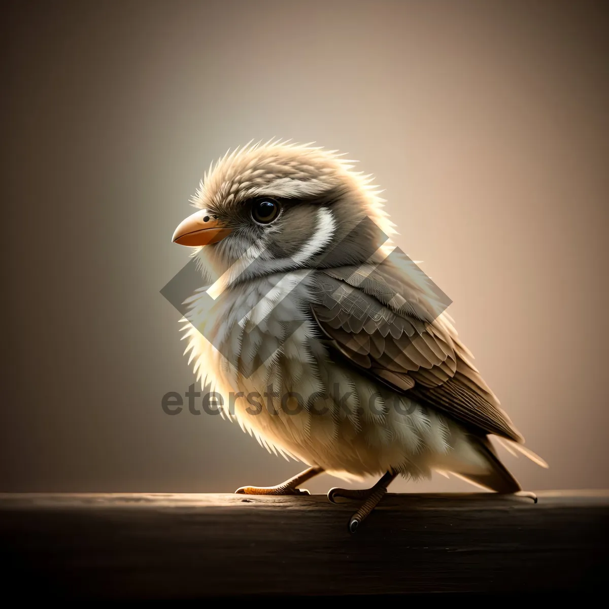 Picture of Cute Sparrow perched on Branch, feathers and beak visible