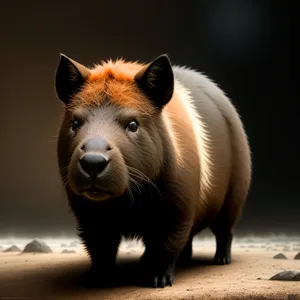 Wild Boar Grazing in Brown Grass