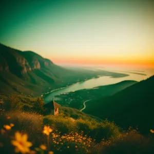 Vibrant Sunrise Over Majestic Mountain Landscape