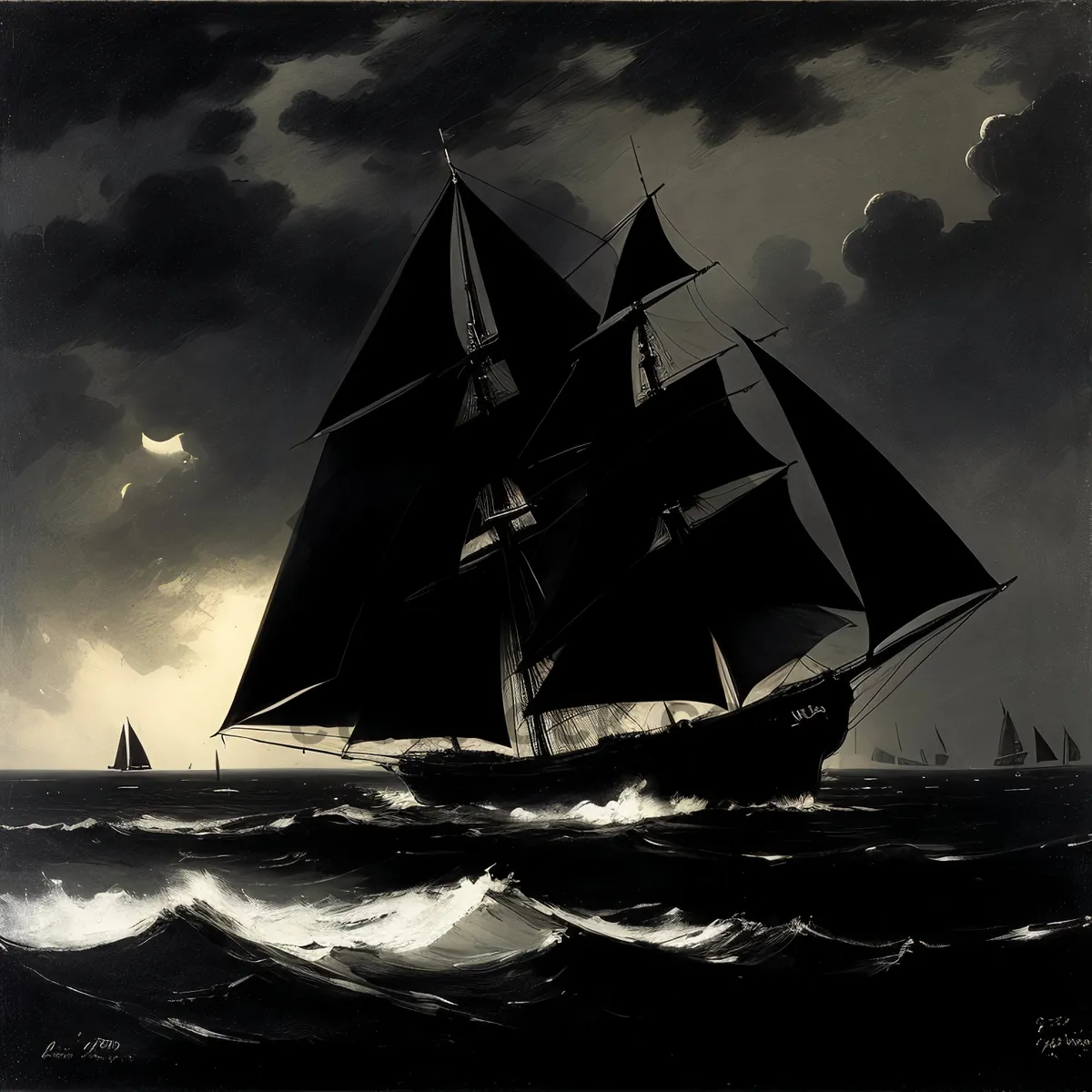 Picture of Pirate Schooner Sailing Across the Ocean