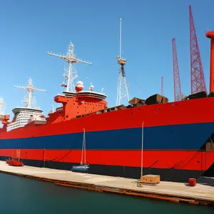 Shipping vessel docked at port