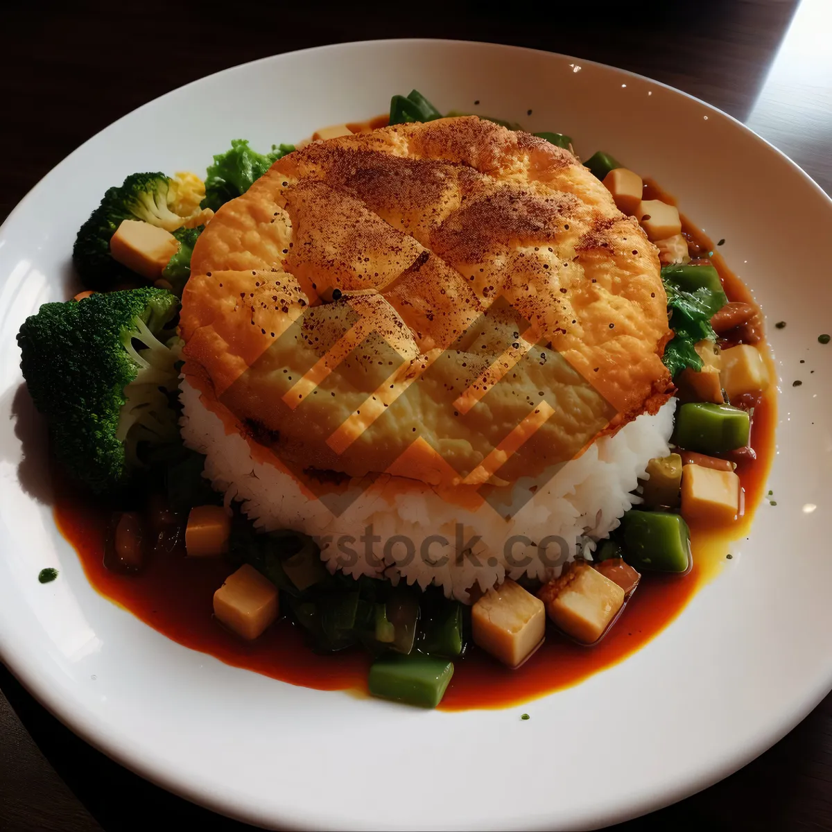 Picture of Delicious gourmet plate of grilled cheese and vegetables