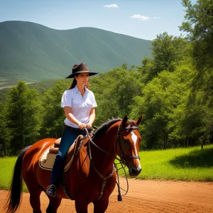 Dynamic Cowboy Riding Powerful Stallion in Equestrian Sport