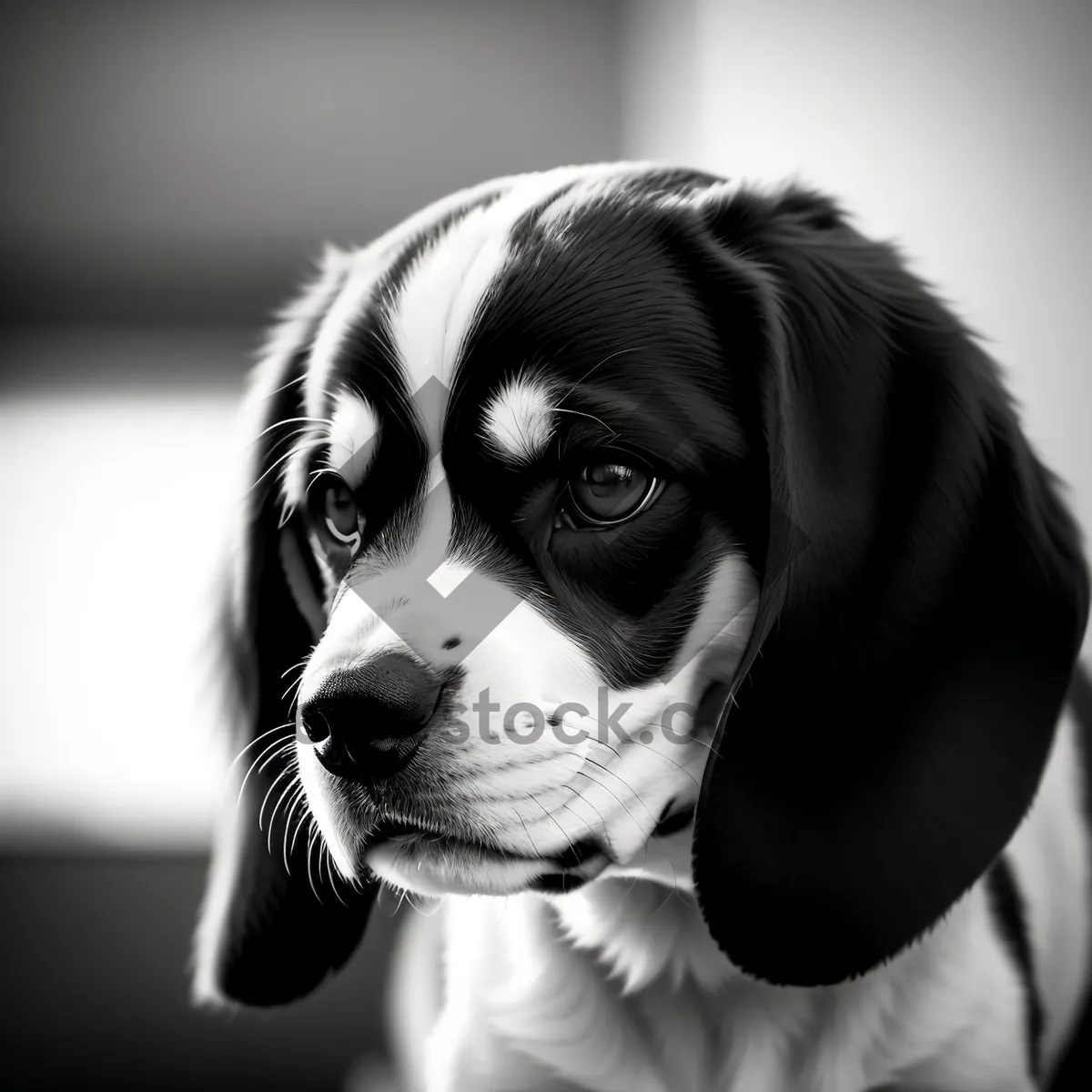 Picture of Adorable Black Springer Spaniel Puppy on Leash