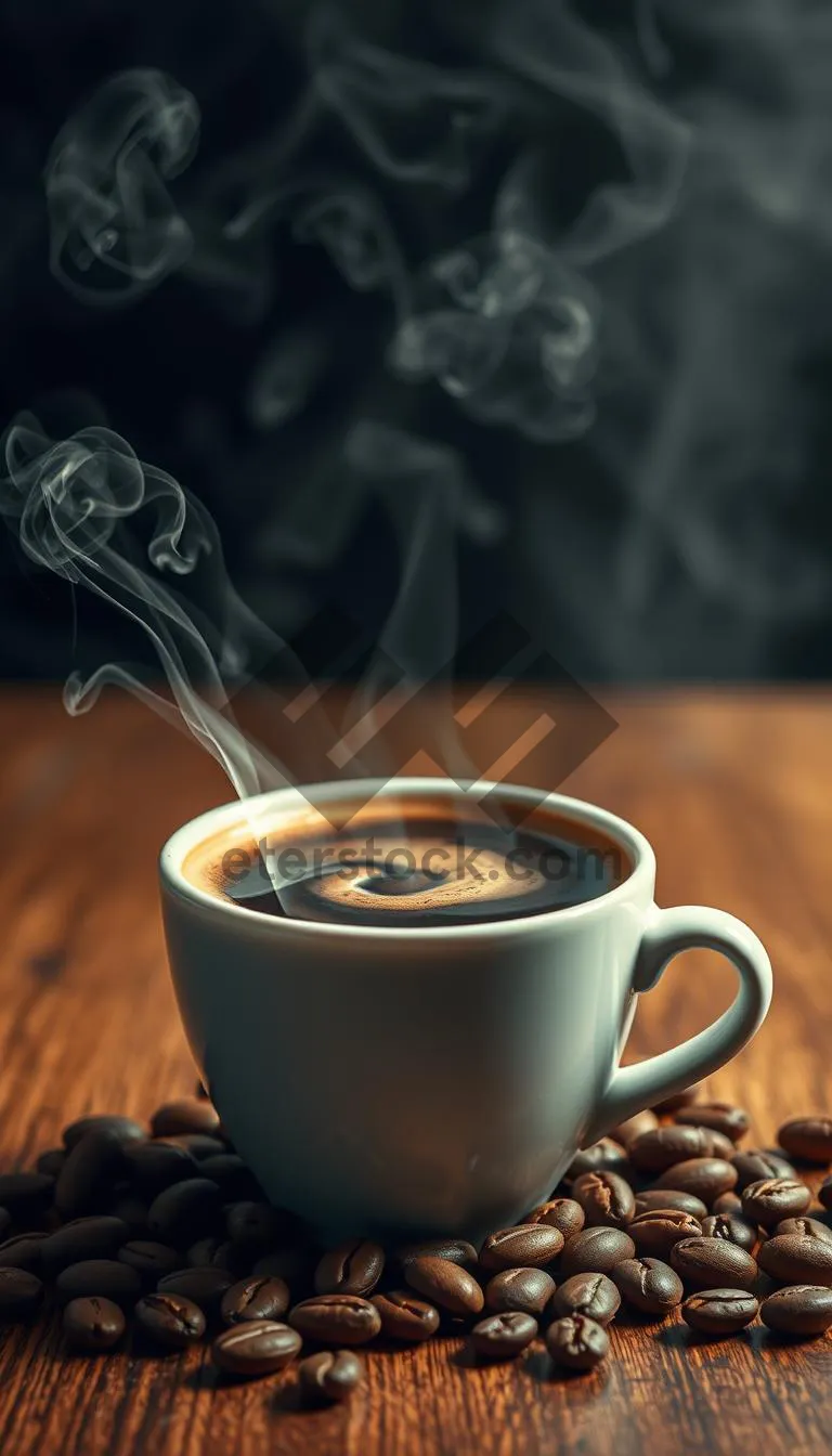 Picture of Dark roast espresso on restaurant table with spoon