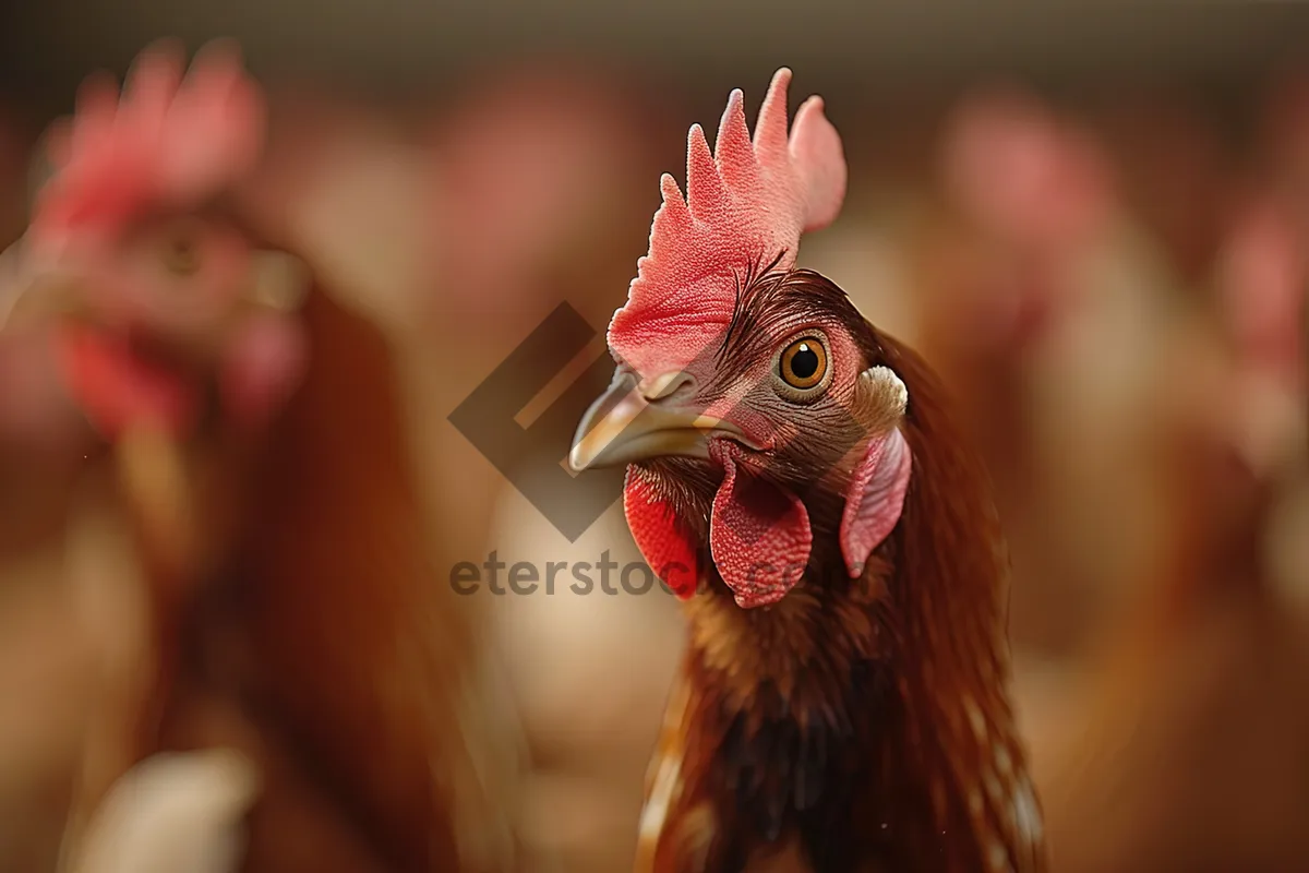 Picture of Farm Bird with Beautiful Feathers and Intense Eyes