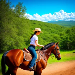 Brown Stallion Riding in Equestrian Resort