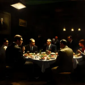 Happy business team having a meal together at restaurant.