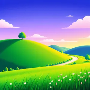 Vibrant countryside landscape under a clear sky.