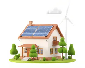 Energy-efficient 3D business home with chimney and generator