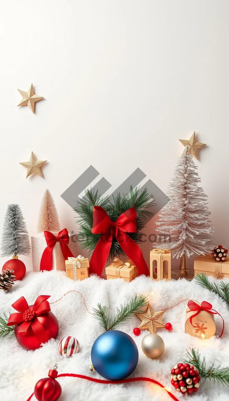 Picture of Festive holiday tree decoration with ribbon bow