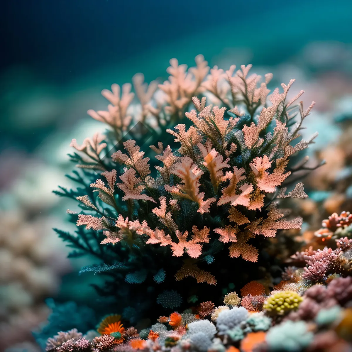 Picture of Exotic Underwater Marine Coral Reef with Sunlit Saltwater Fish