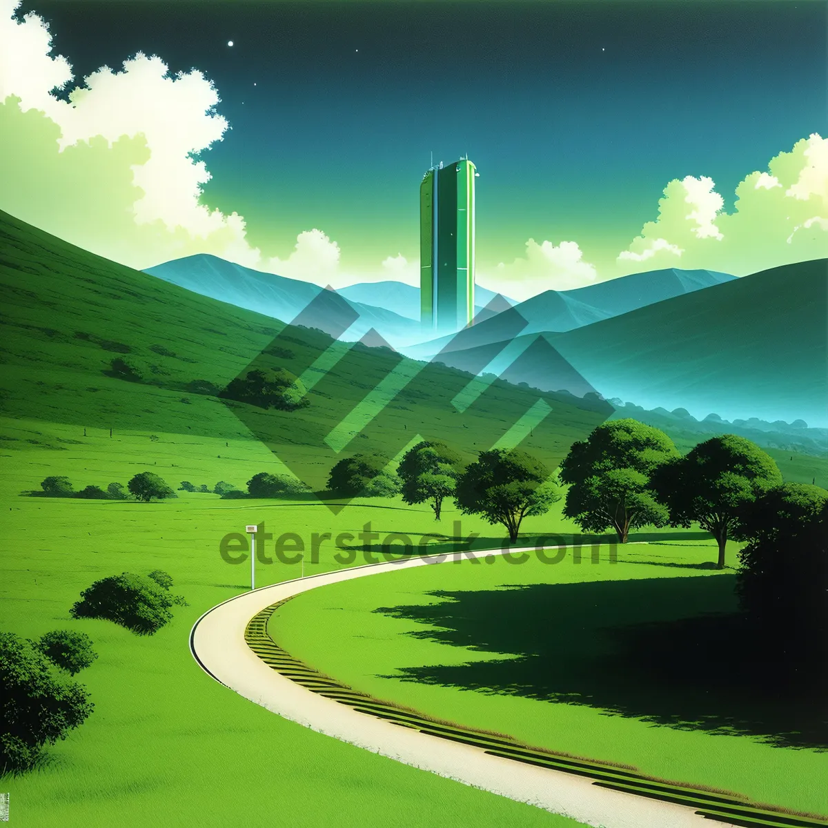 Picture of Idyllic Countryside with Rolling Hills and Clear Sky