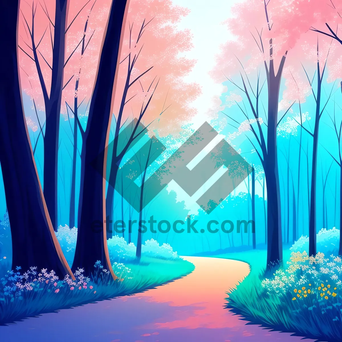 Picture of Vibrant Digital Tree Art Wallpaper