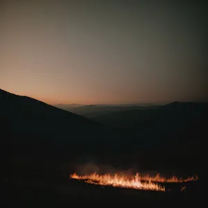 Fiery Horizon: Majestic Volcano at Sunset