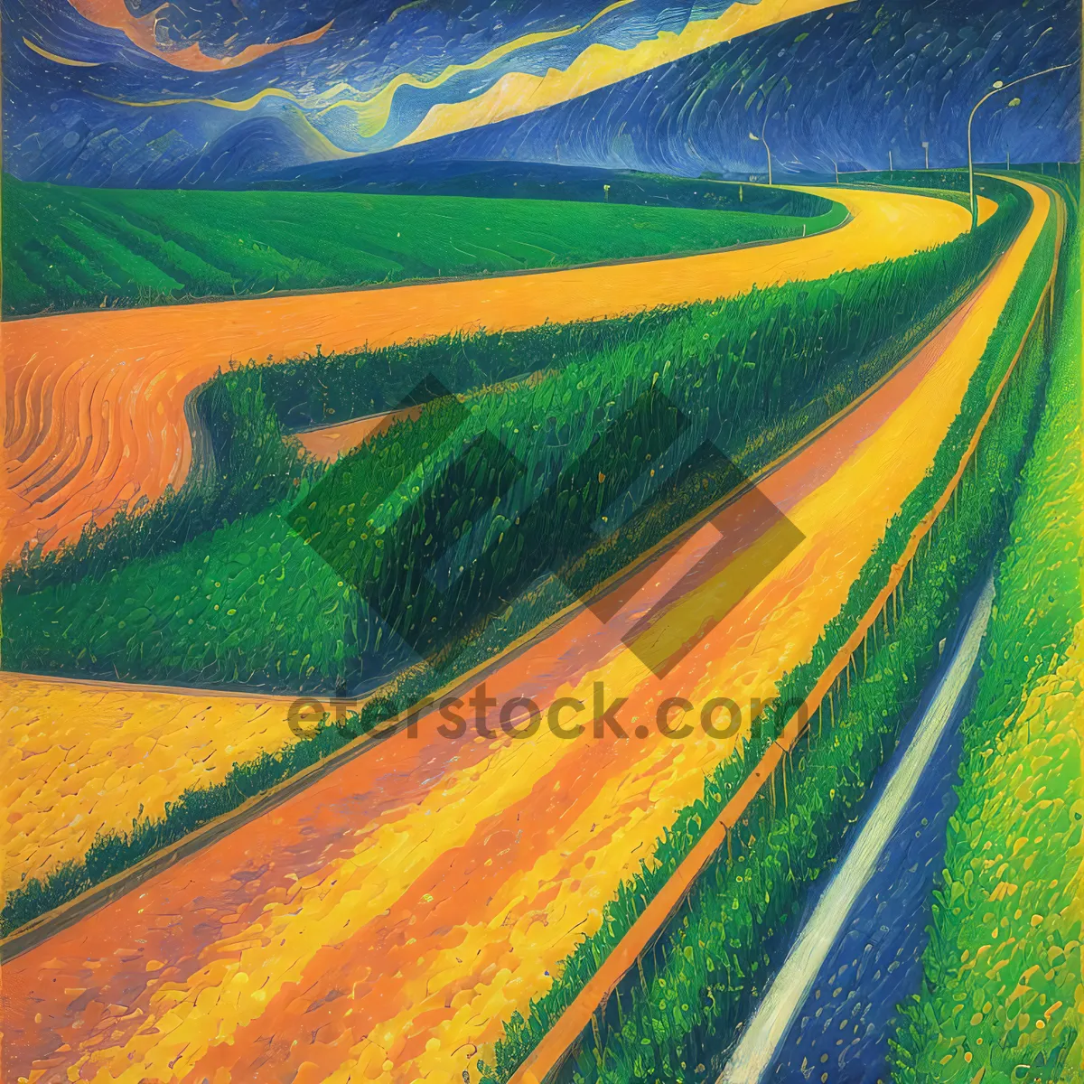 Picture of Vibrant Skyline on Rural Asphalt Highway