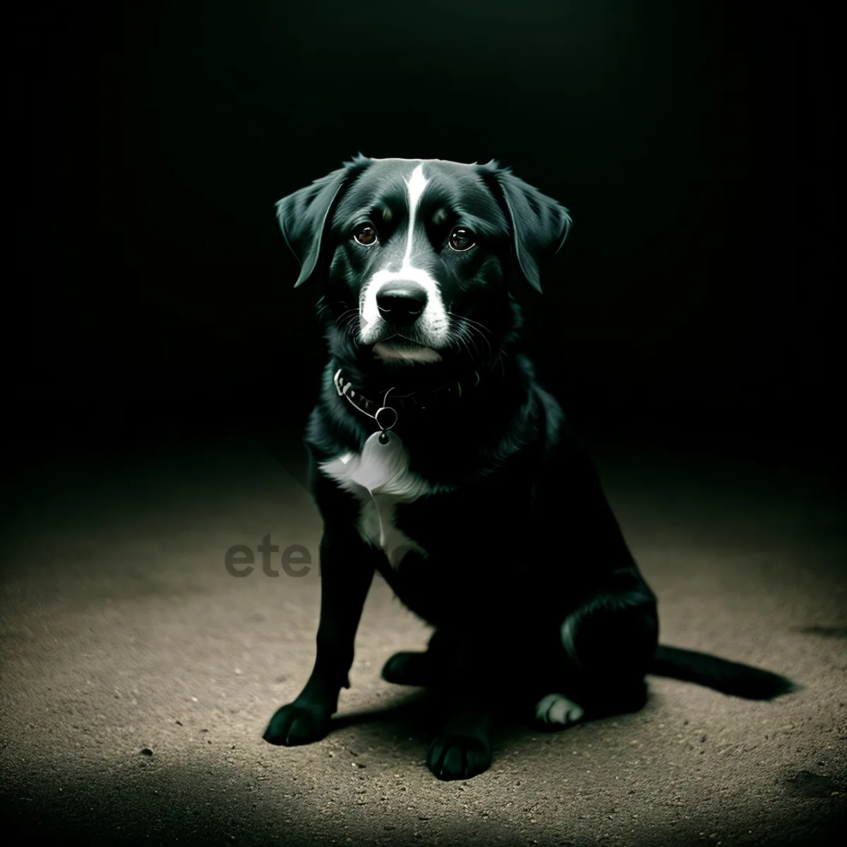 Picture of Black Boxer Puppy with Leash, Sitting for Portrait