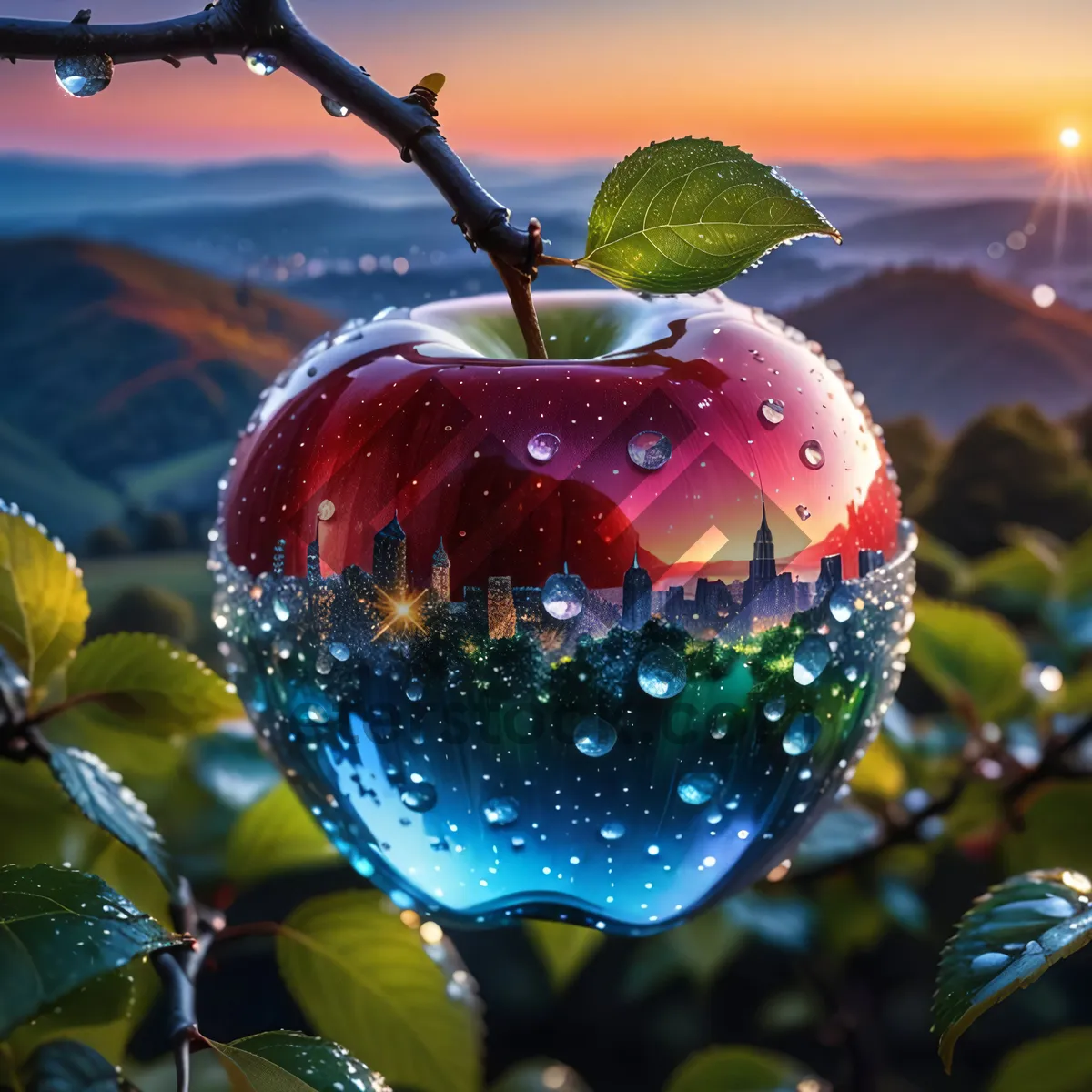 Picture of Fresh and Juicy Red Delicious Apple Close-Up Shot