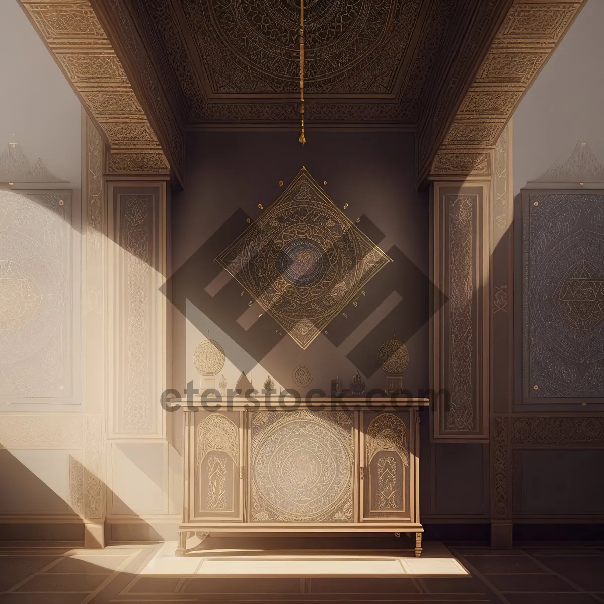 Picture of Luxurious Temple Interior with Antique Throne