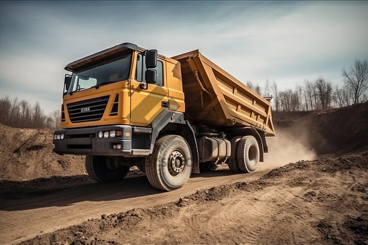 Picture of Industrial truck driving on highway under sky