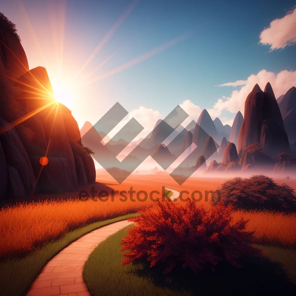 Picture of Golden Horizon: A Stunning Sunset Over Desert Landscape