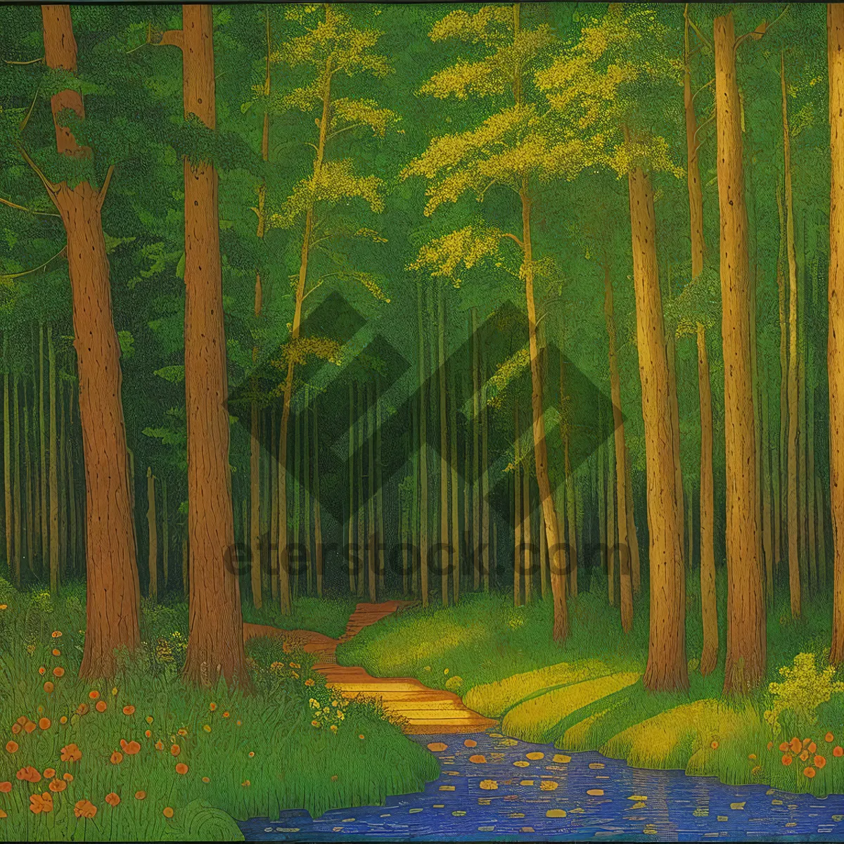 Picture of Idyllic Sunlit Woods in Summer Park