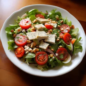 Delicious salad with chicken and vegetables.