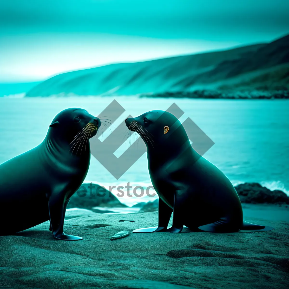 Picture of Playful Sea Lion Lounging on Sandy Beach