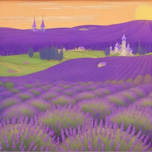 Colorful Lavender Field in Rural Landscape