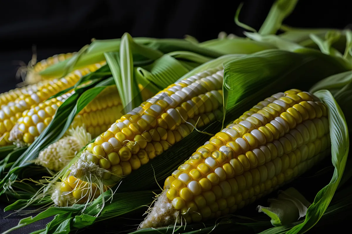Picture of Fresh organic corn kernels on the cob