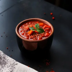 Healthy Vegetable Bowl with Spicy Pepper Sauce