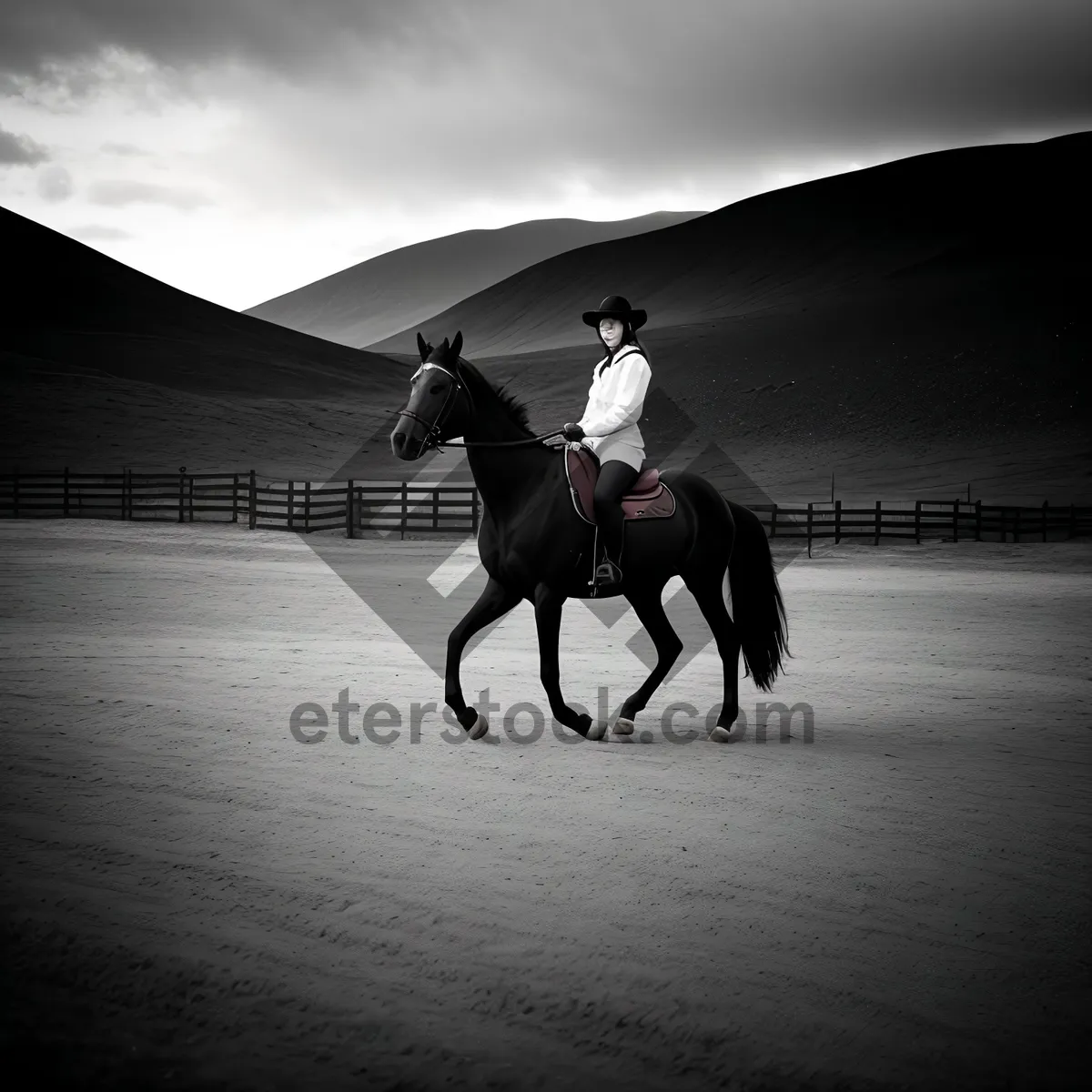 Picture of Sunset Silhouette: Cowboy Vaulting atop Majestic Stallion