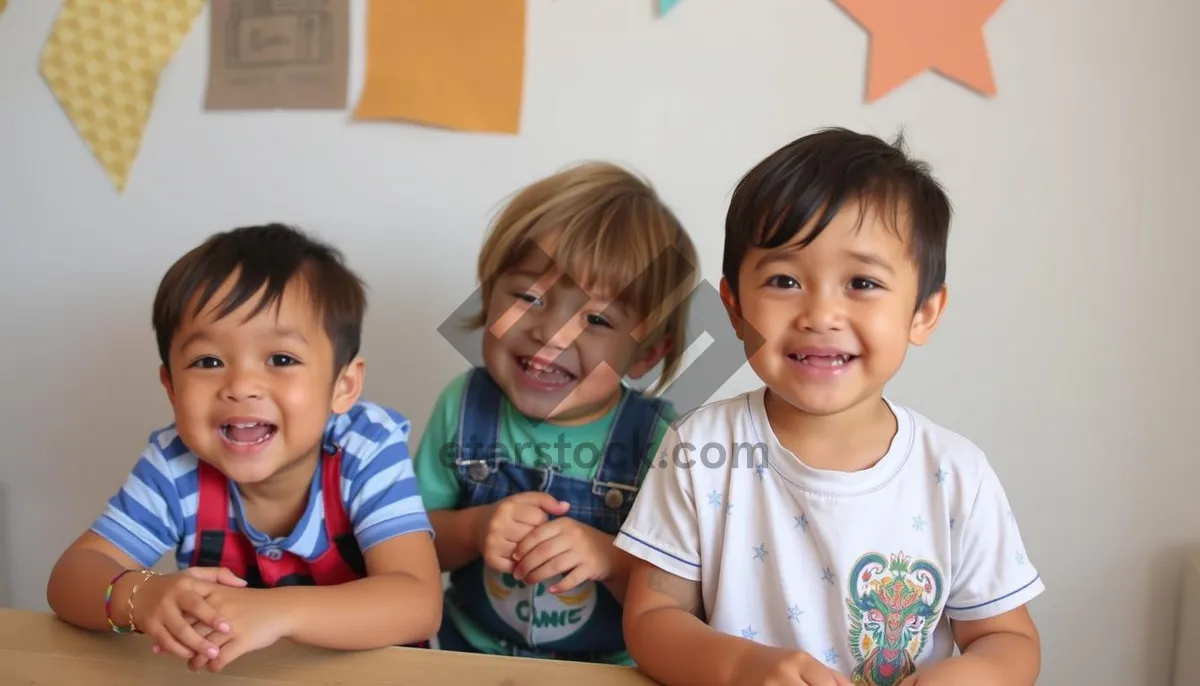 Picture of Happy group of children learning at home together