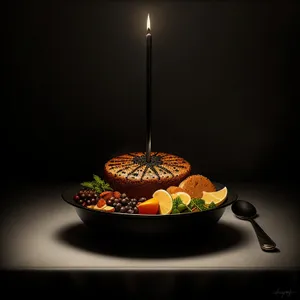Flaming Black Kitchen Pan with Candle