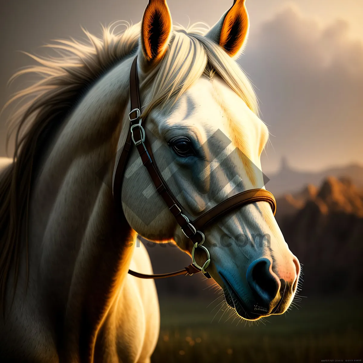 Picture of Horse in Bridle, Headgear, and Mane