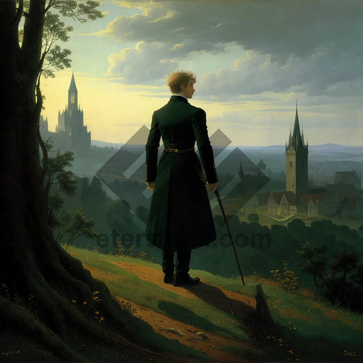 Picture of Man with crutch under the sky outdoors