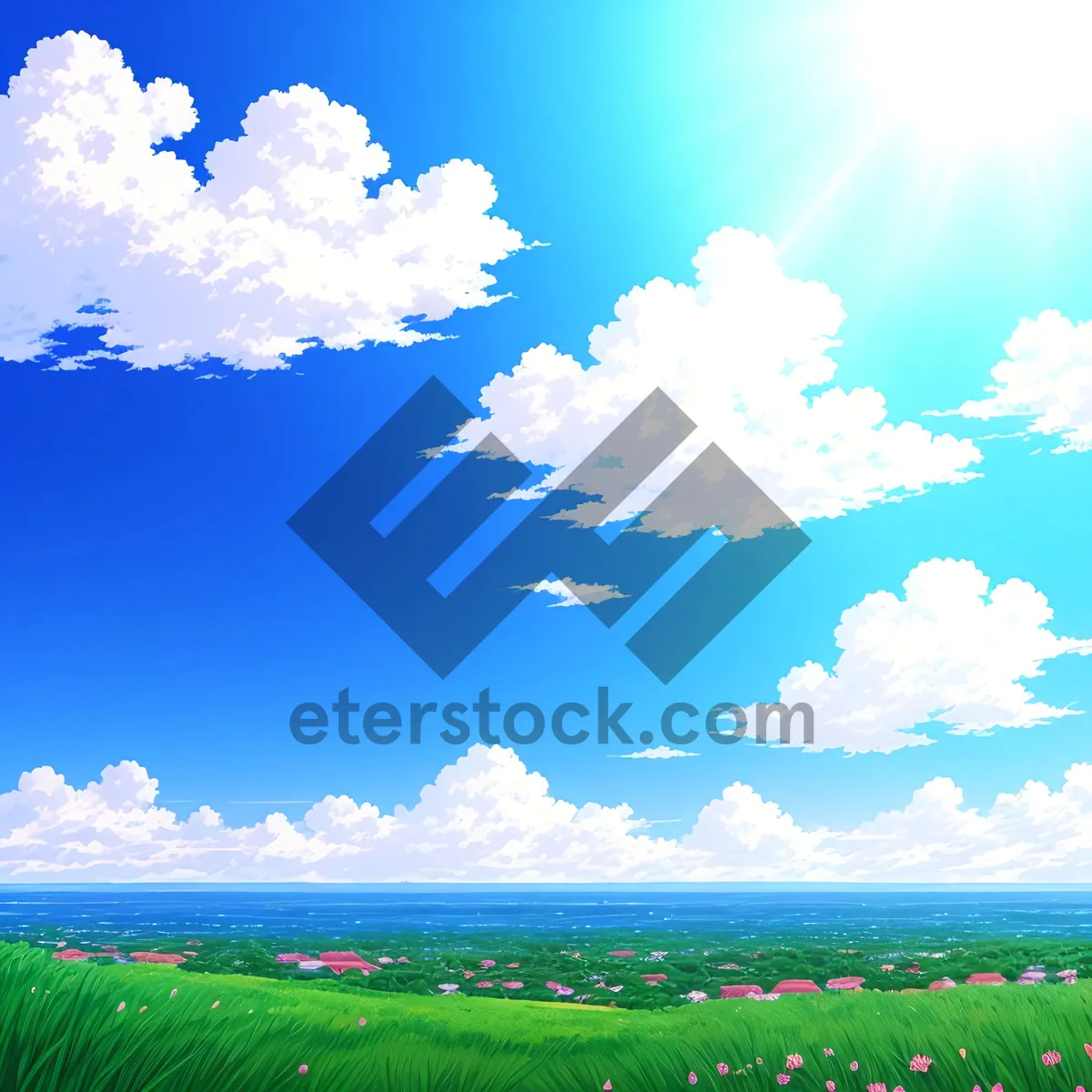 Picture of Vibrant meadow with cloudy sky