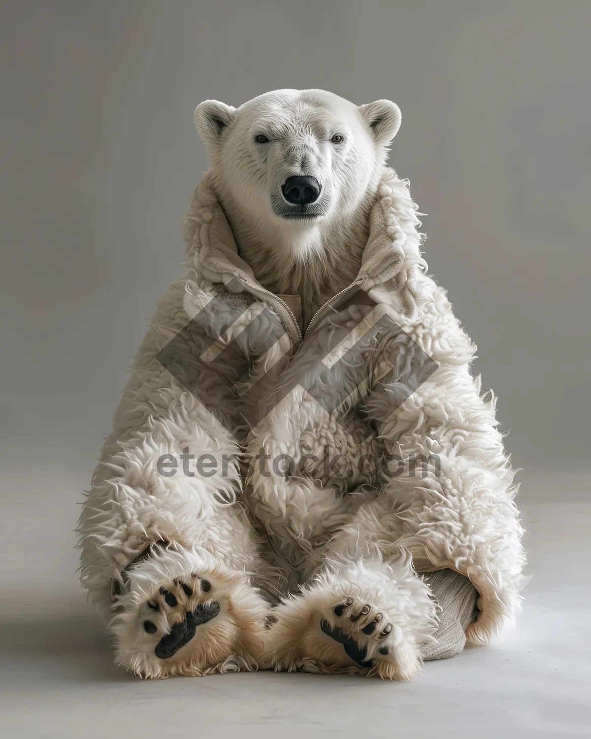 Picture of Furry white polar bear in the wild landscape.