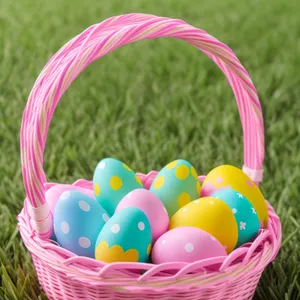 Easter Eggs in Wicker Basket for Spring Celebration