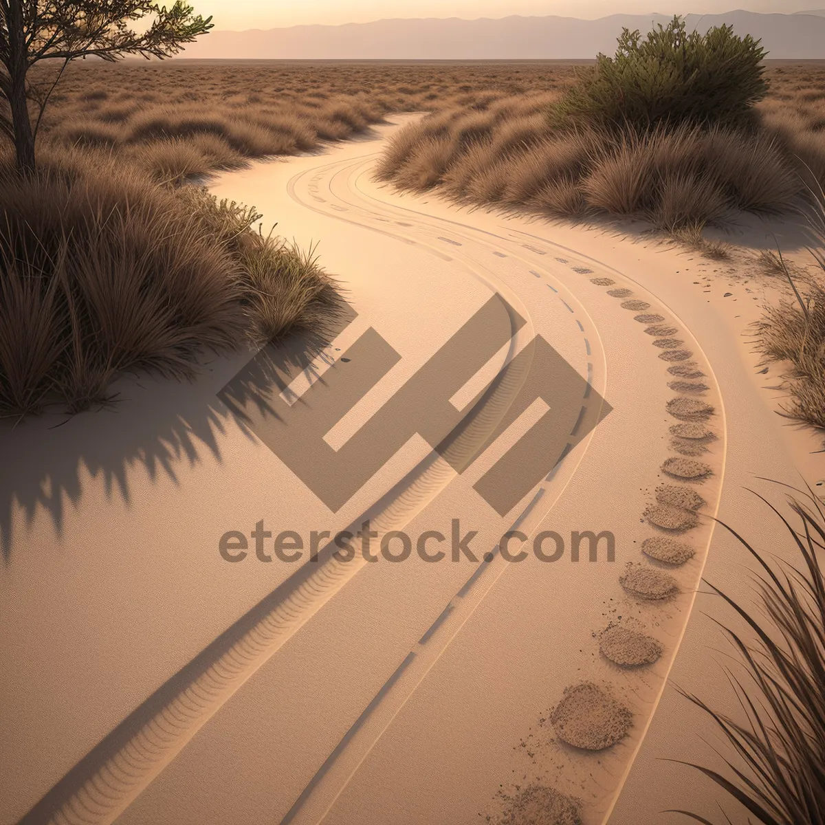 Picture of Serenity by the Shores: Sunset over Palm-Spotted Dunes