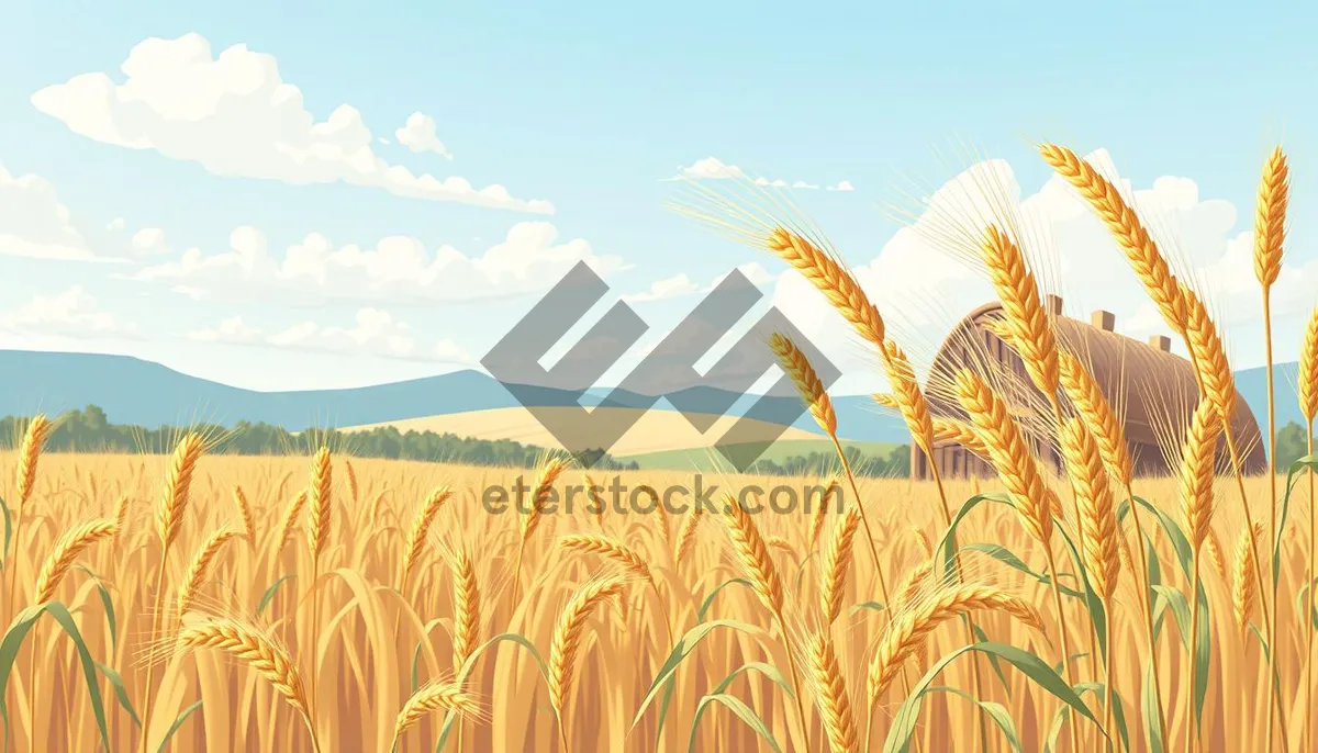 Picture of Golden Wheat Field Under Sunny Summer Sky.