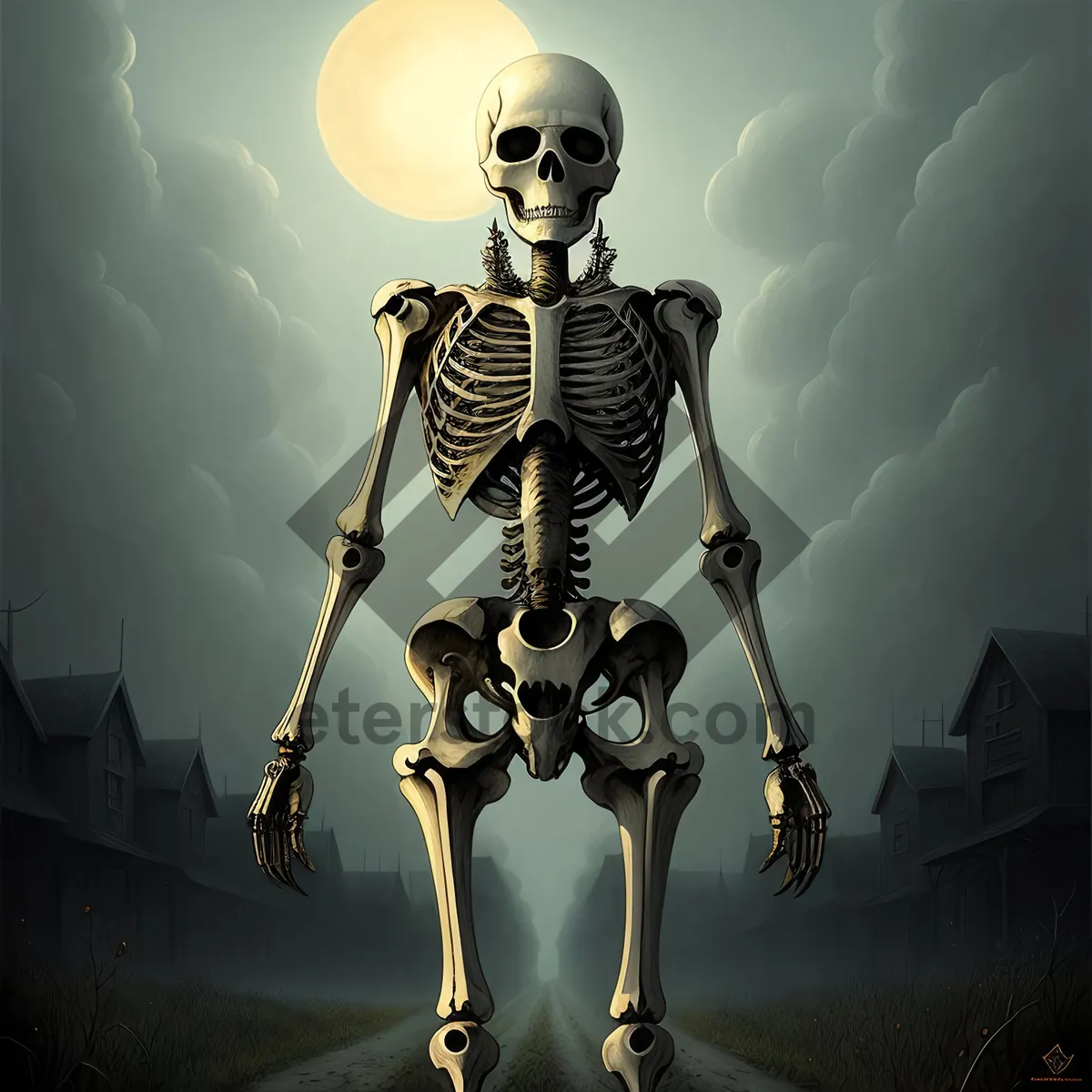 Picture of Gothic Chandelier: A Skeleton Pose in Cemetery