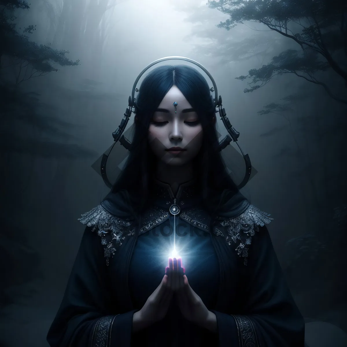 Picture of Attractive sorcerer lady with stylish black hair poseportrait