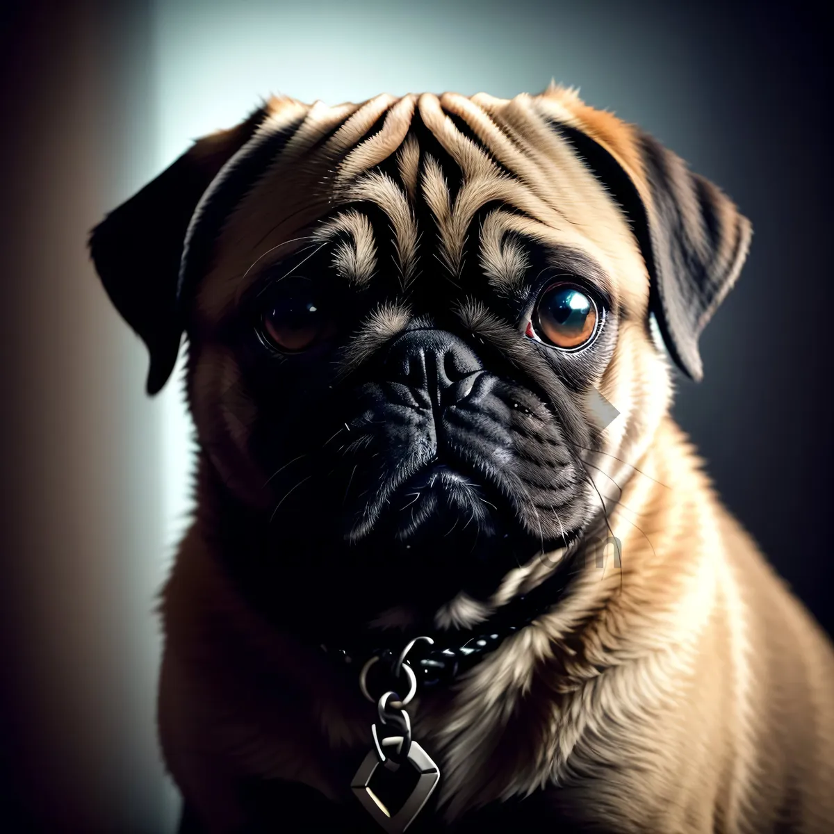 Picture of Cute Pug Puppy with Wrinkles in Studio Portrait
