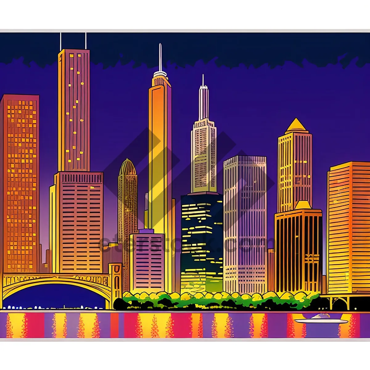 Picture of Midnight Glow: Illuminated Urban Skyline