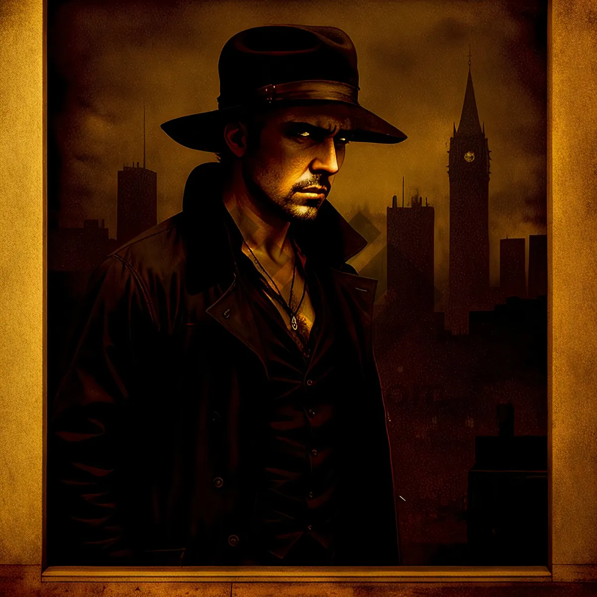 Picture of Stylish Cowboy: Black Suit and Hat Portrait