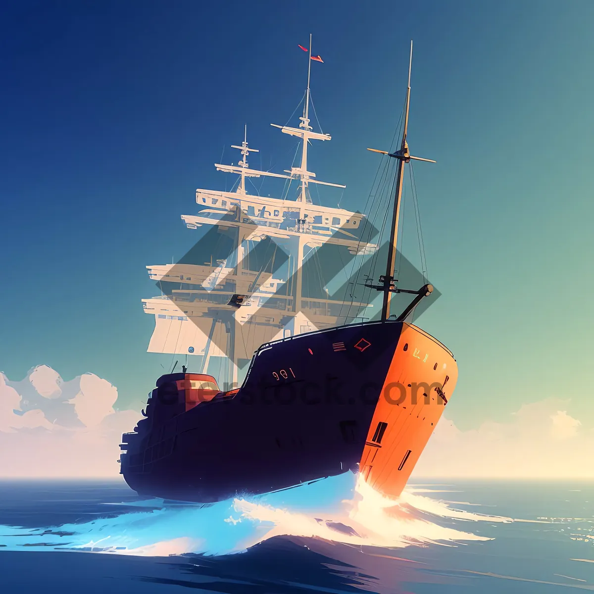 Picture of Sunset Pirate Ship Sailing on the Open Seas
