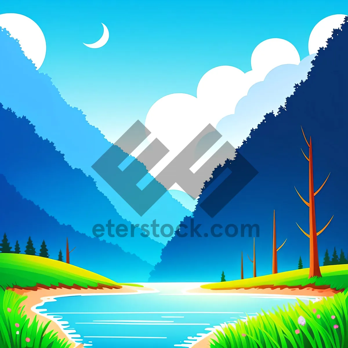 Picture of Serene Summer Isle: Artistic Sky Landscape with Sun and Tree