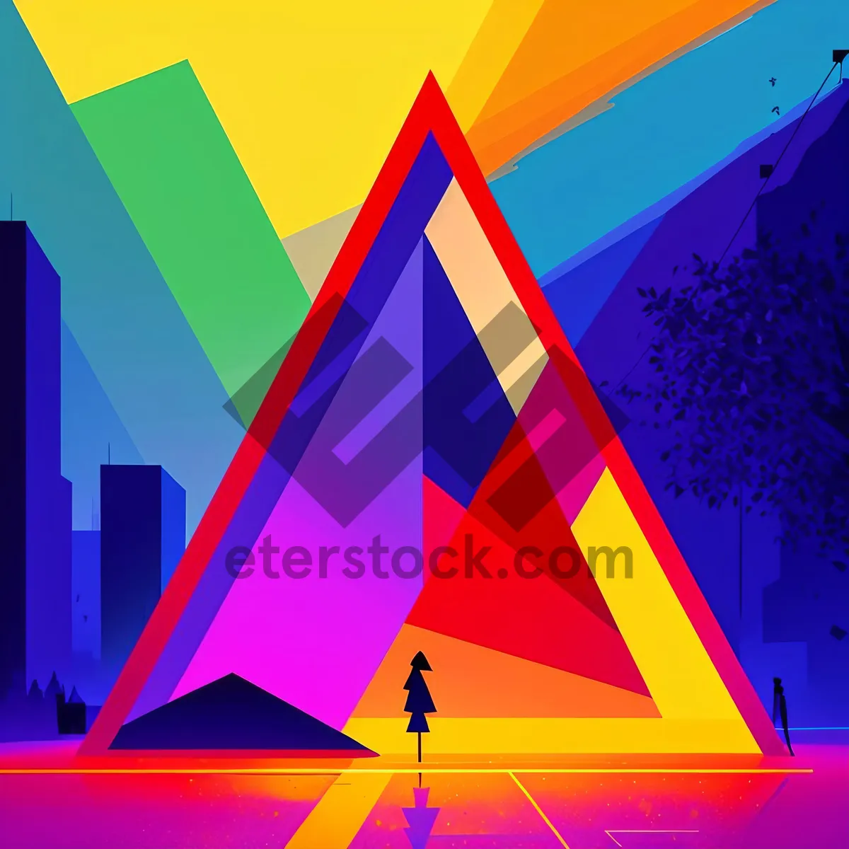 Picture of Colorful Pyramidal Graphic Art Design with Light Patterns